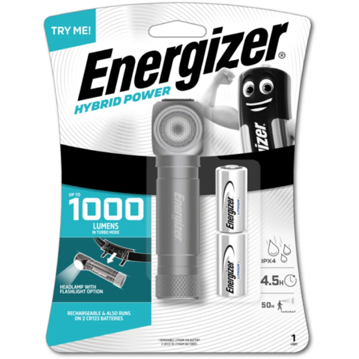 Lampe torche frontale hybride puissante 400 à 1000 lm
