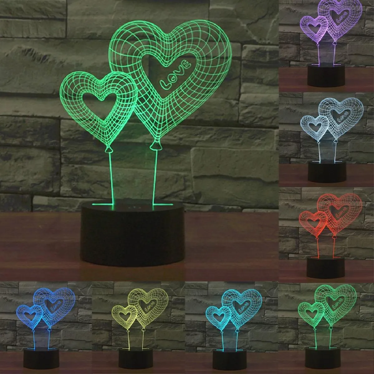 Yonis Lampe décorative 3D double cœur