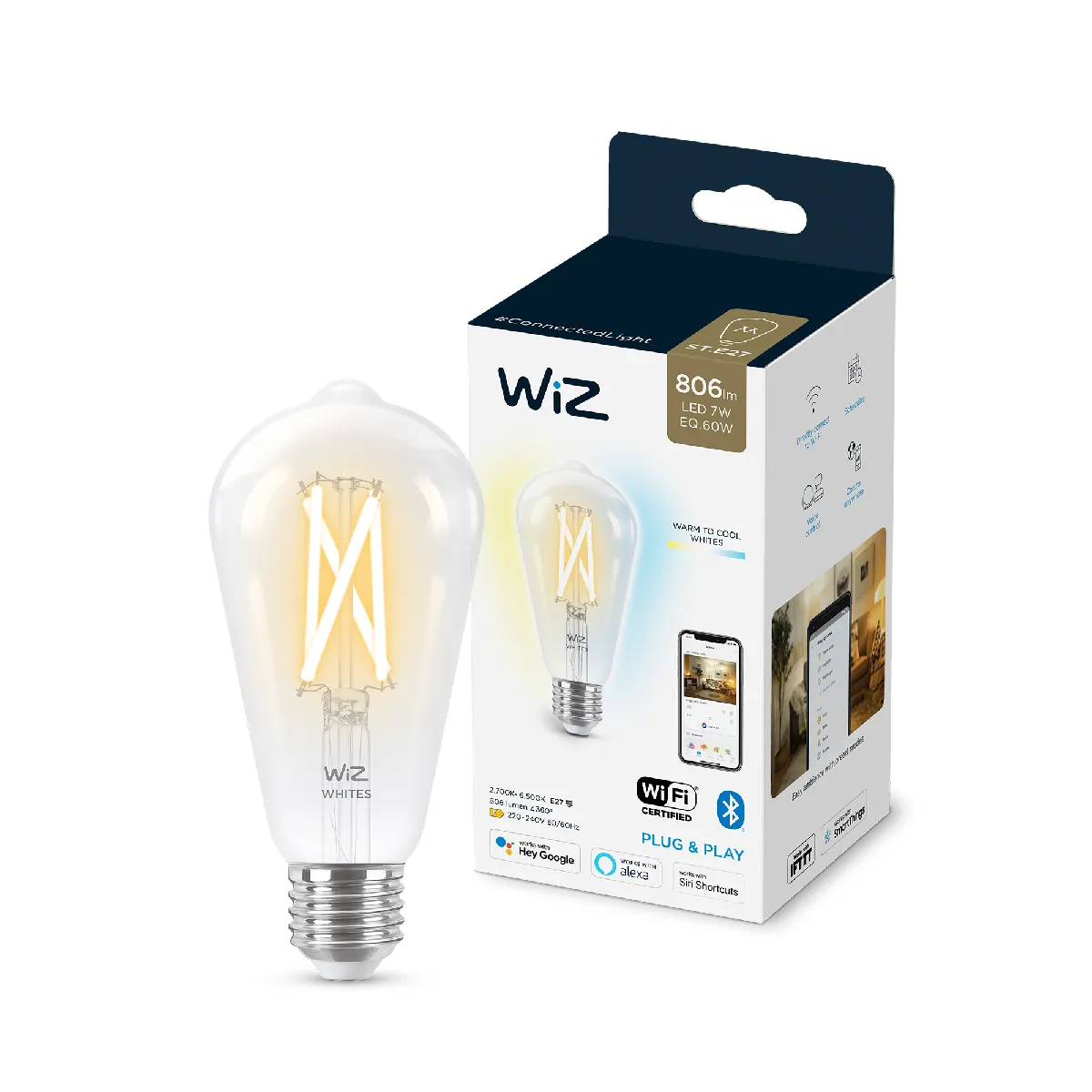 Wiz Blanc Ampoule Connectée E27 Edison Vintage Variable