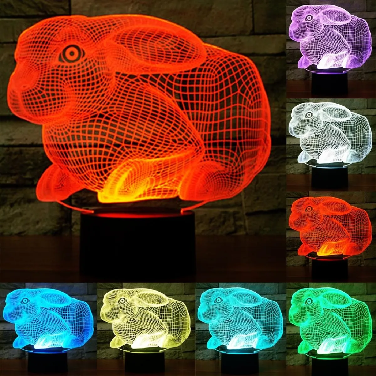 Yonis Lampe LED illusion 3D en forme de lapin - 7 couleurs