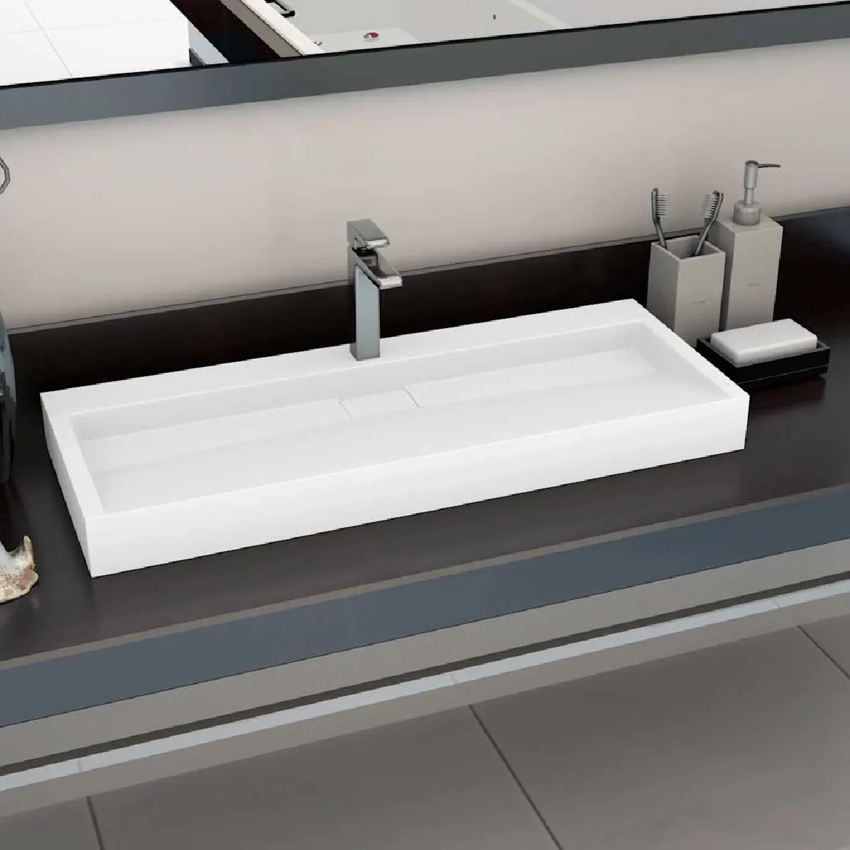 vidaXL Lavabo 120x46x11 cm Fonte minérale - vue 2
