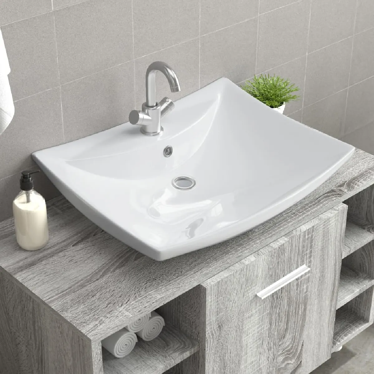 vidaXL Luxueux Vasque Céramique Rectangulaire avec Trop Plein Lave mains 140688 - vue 2