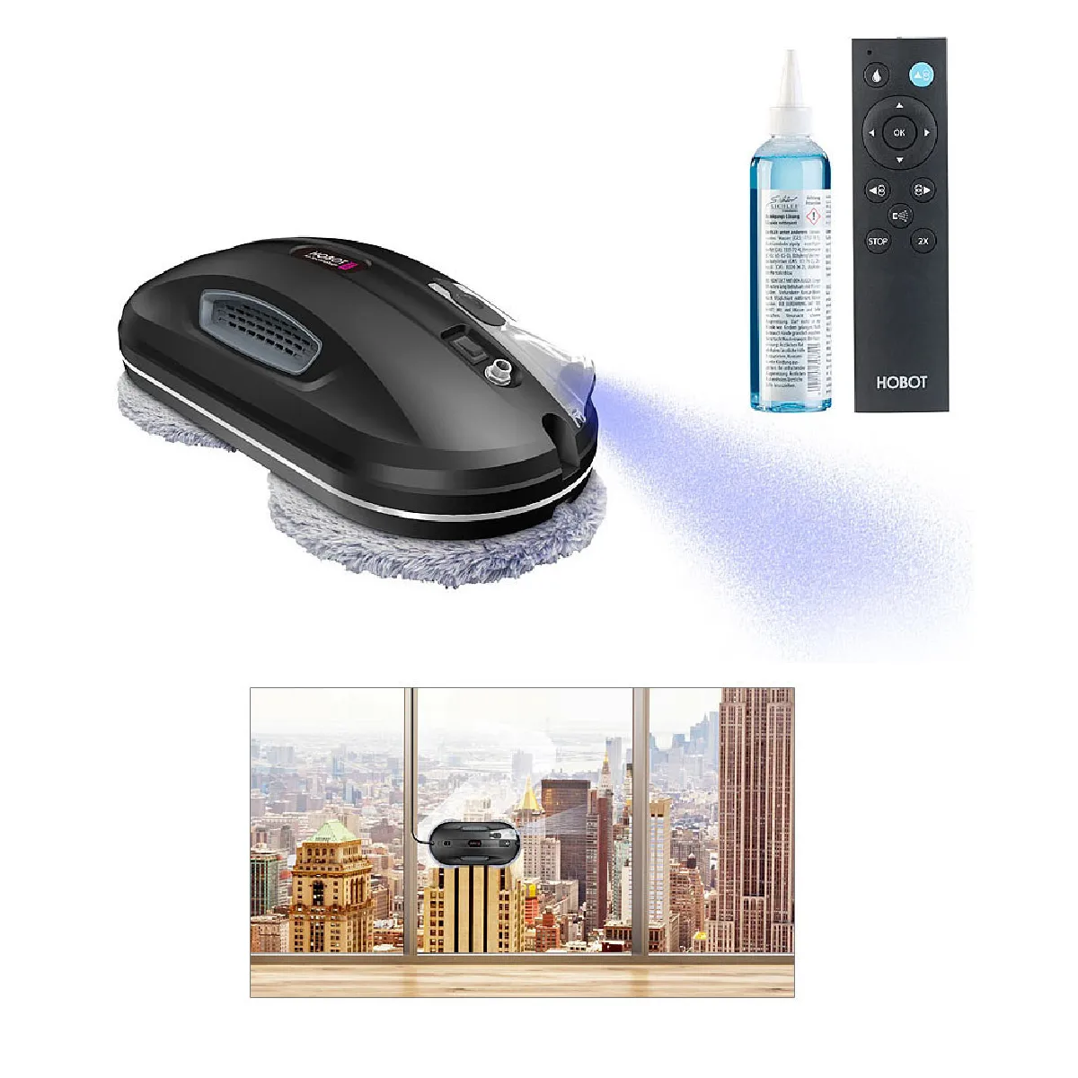 SICHLER HAUSHALTSGERATE Robot nettoyeur de vitres &agrave; fonction Bluetooth et pulv&eacute;risation PR-200