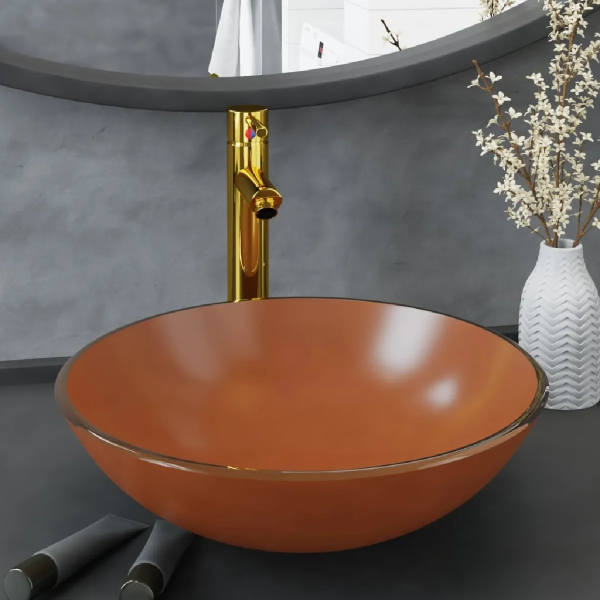 vidaXL Lavabo doré Verre trempé - vue 5