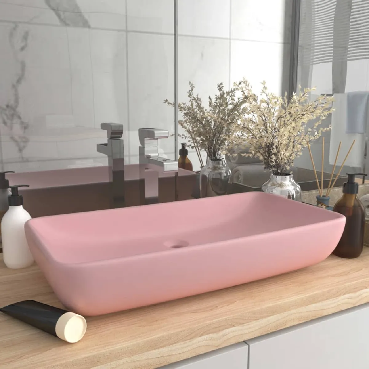 vidaXL Lavabo rectangulaire - Rose Mat