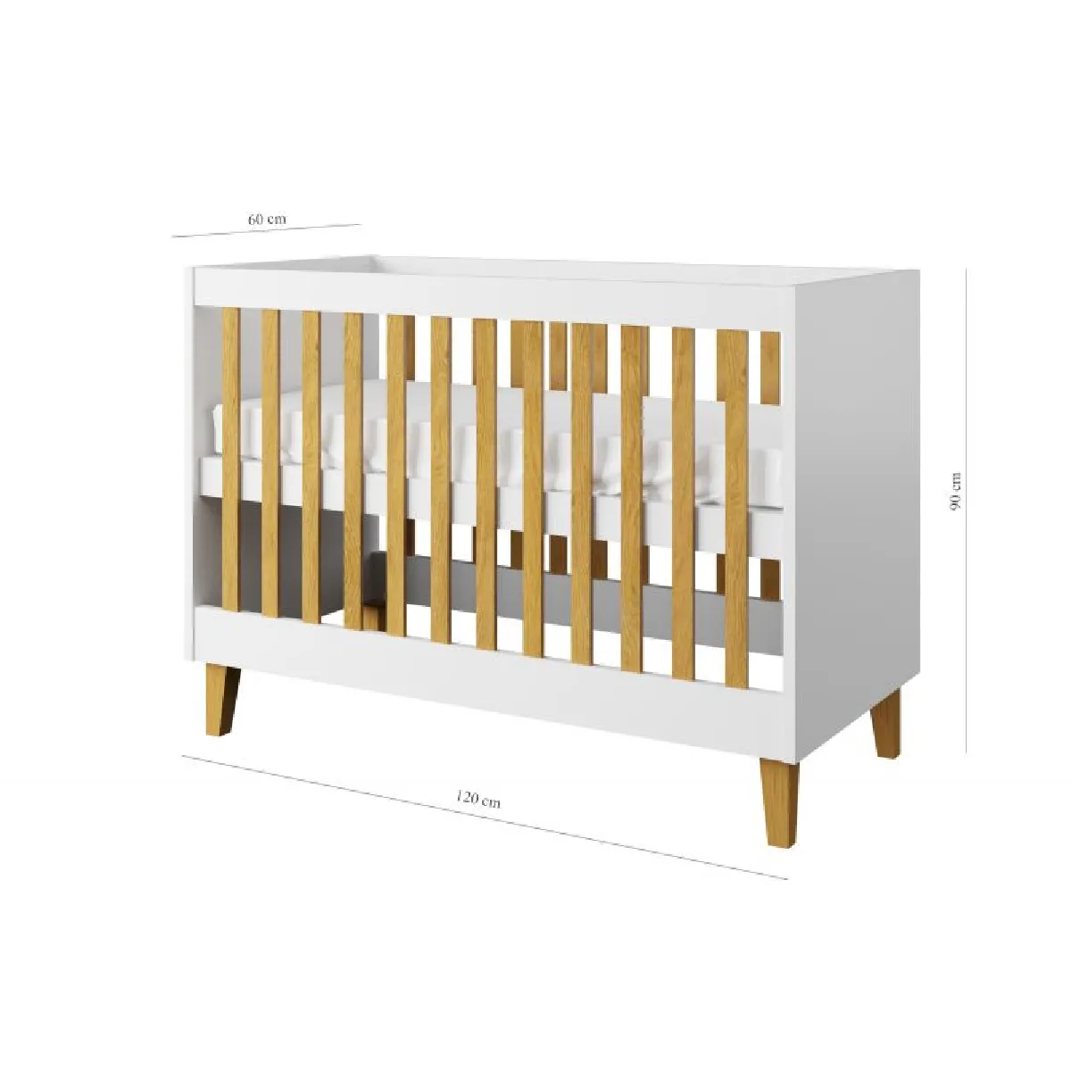 Lit b&eacute;b&eacute; blanc kubi sans tiroir, sans matelas 124/66