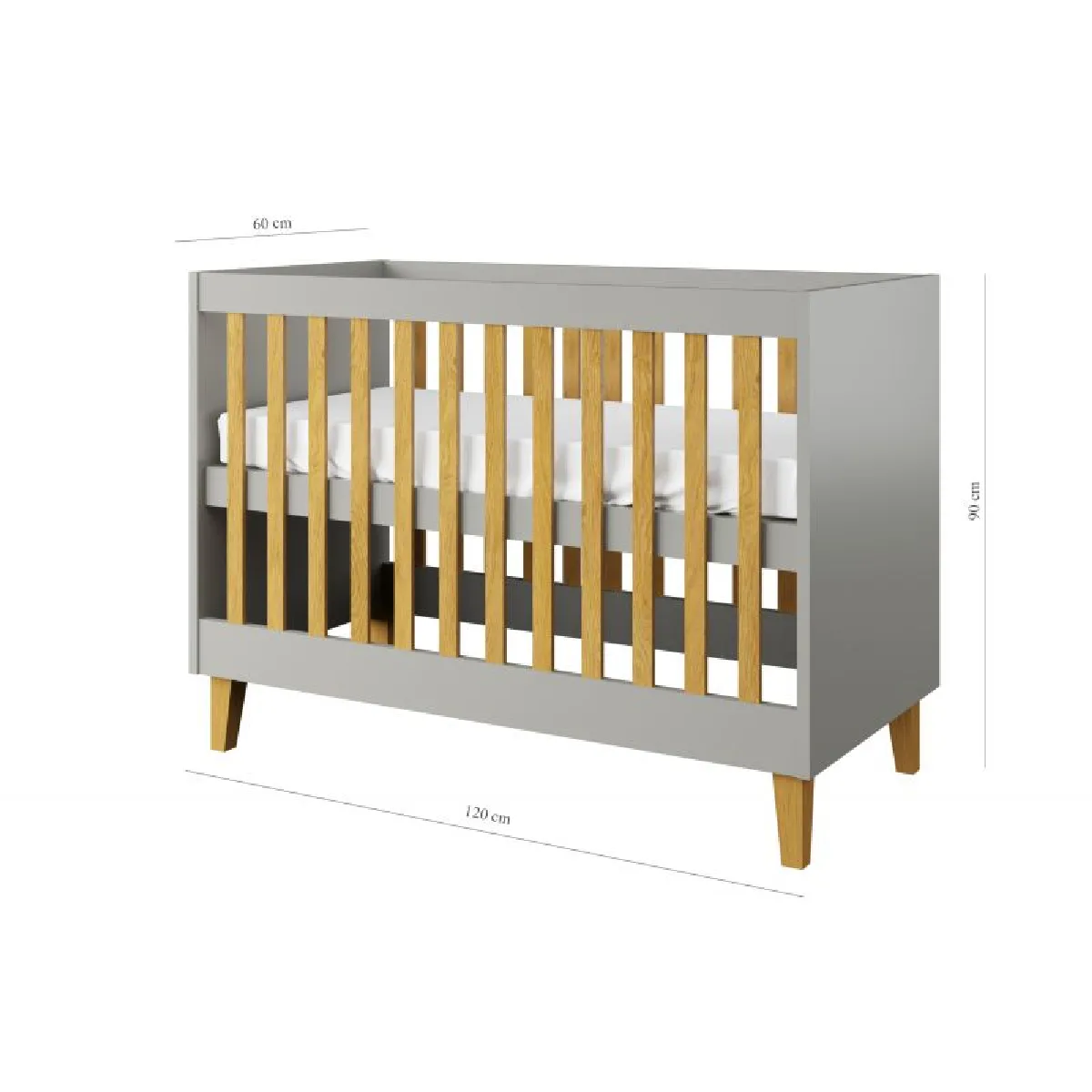 Lit b&eacute;b&eacute; gris kubi sans tiroir, sans matelas 124/66