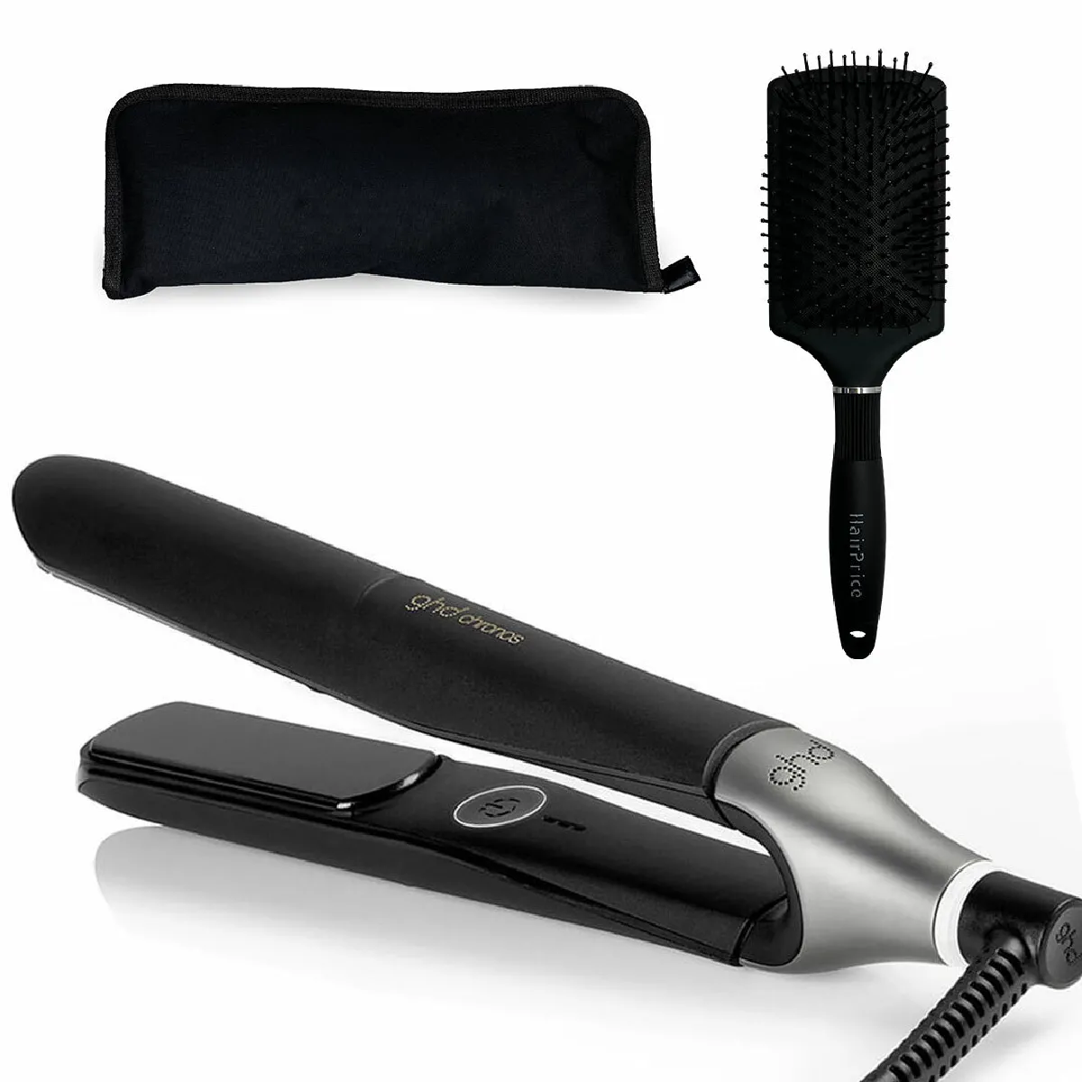 GHD  - Fer &Agrave; Lisser Lisseur  Chronos Noir + Trousse De Voyage Hairprice + Brosse Hairprice
