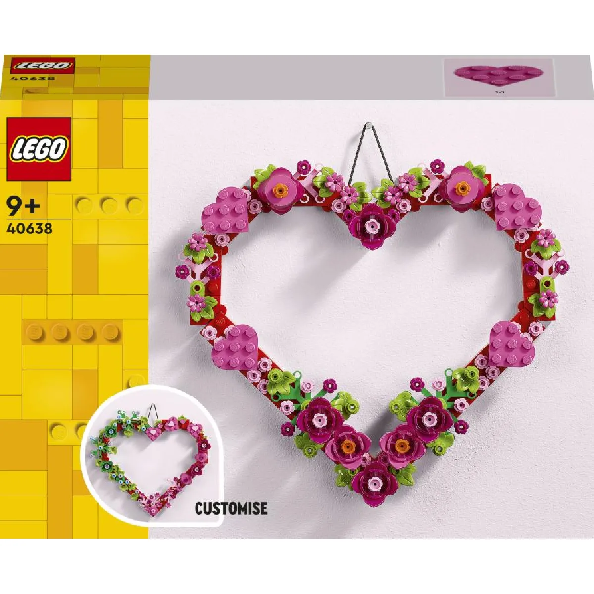 LEGO Décoration en Forme de Cœur Jouet pour Fille ou garçon dès Décoration Murale pour Chambre d'enfant Idée Cadeau pour la St Valentin pour Femme ou Homme 40638