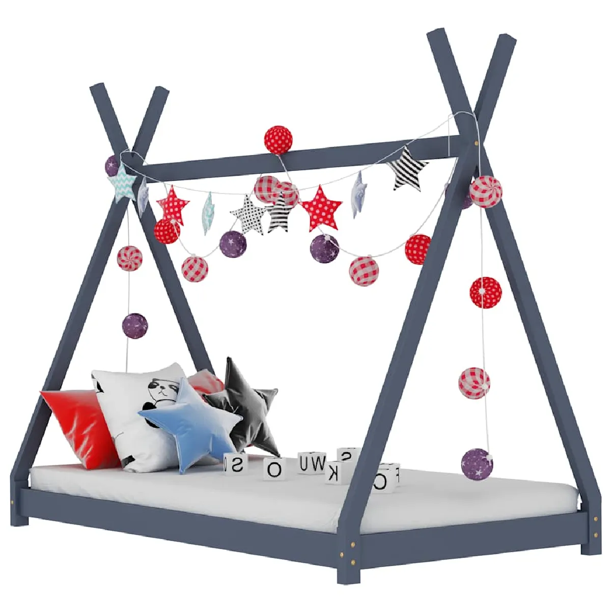 Vidaxl Gris Cadre De Lit D'enfant En Pin Massif 70X140 Cm