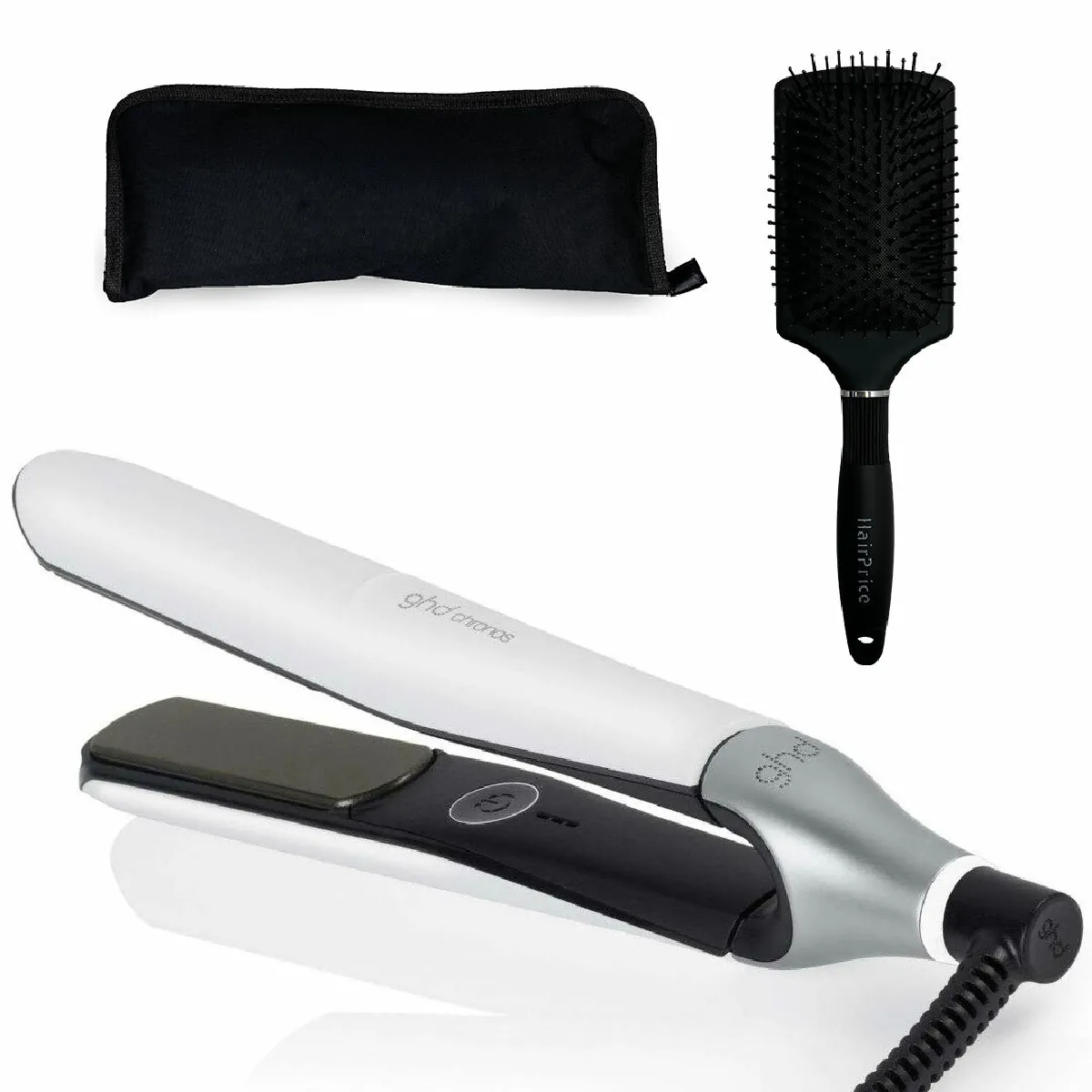 GHD  - Fer &Agrave; Lisser Lisseur  Chronos Blanc + Trousse De Voyage Hairprice + Brosse Hairprice