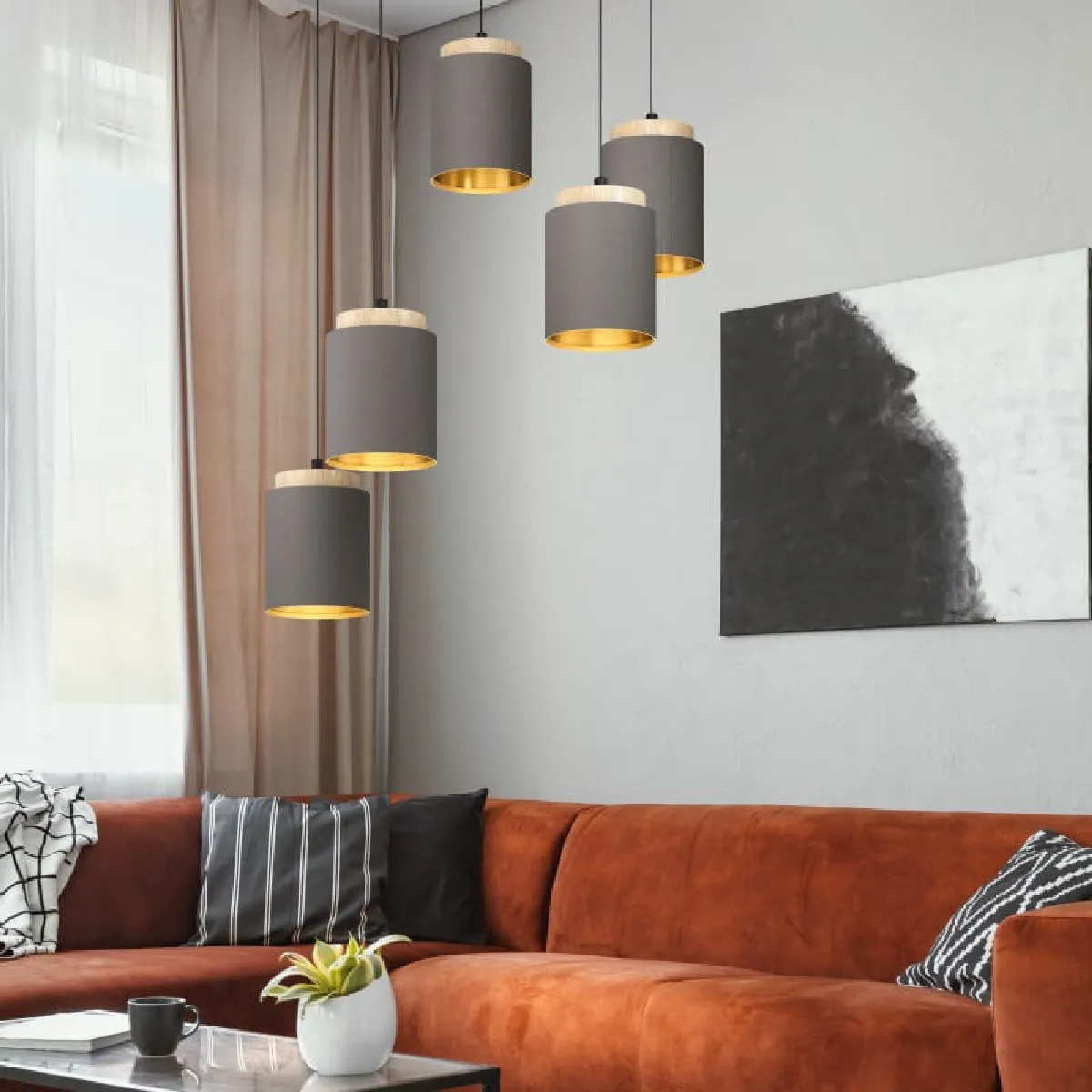 Albariza plafonnier suspendu 5 lampes cluster noir, marron