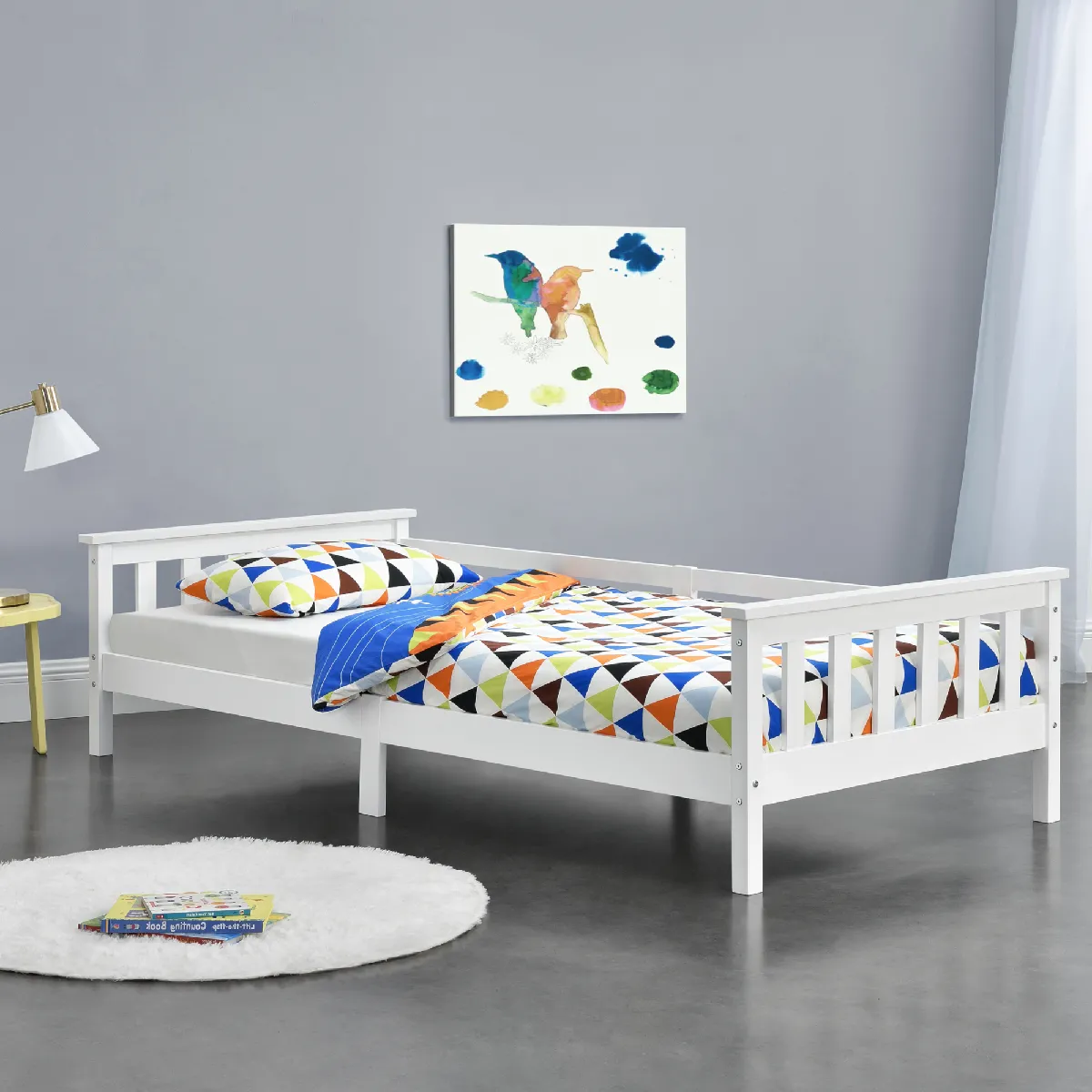 Lit d'Enfant Design Nuuk en Pin 200 x 90 cm Blanc Mat Laqu&eacute; [en.casa]