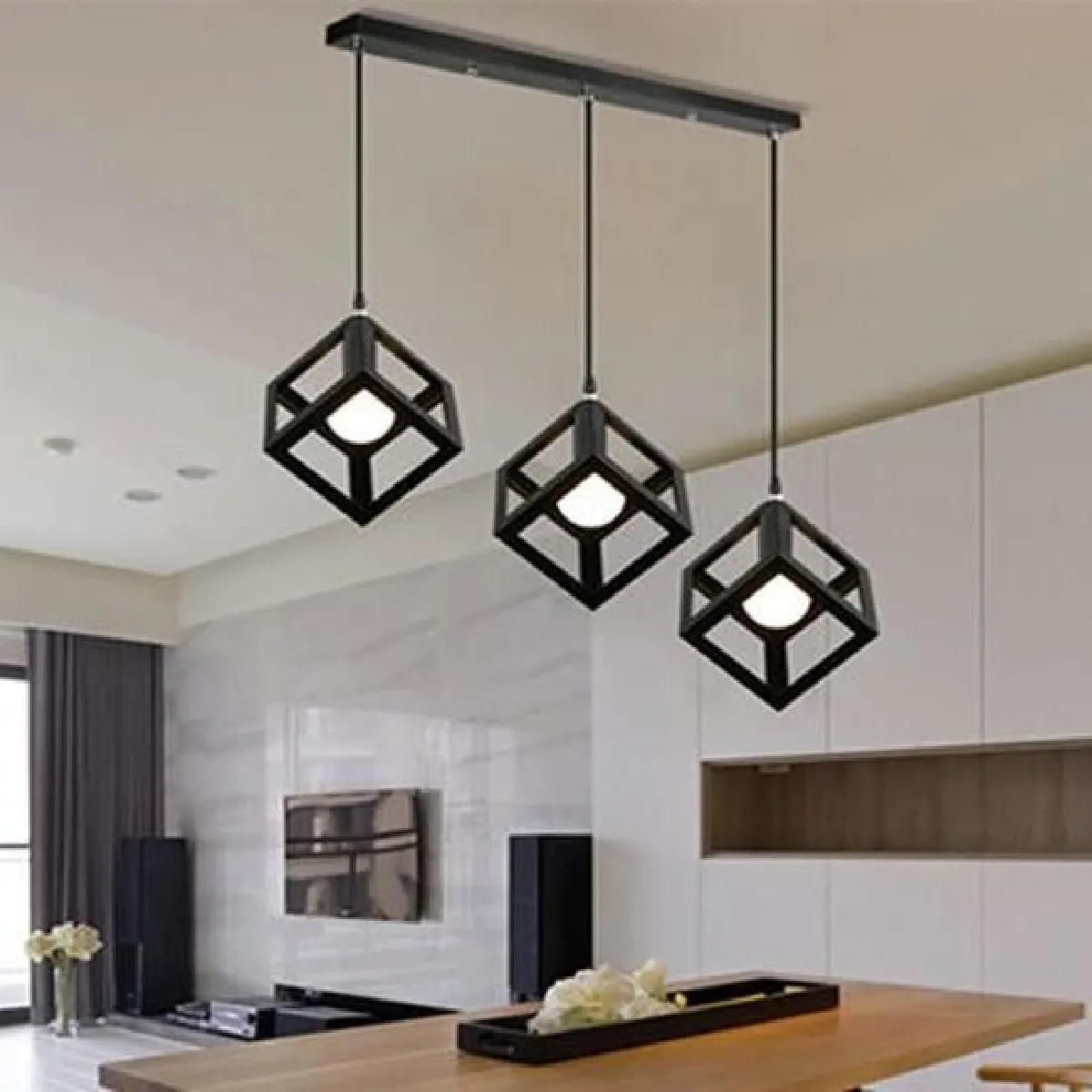 Stoex lustre 3 lampes cube - Noir