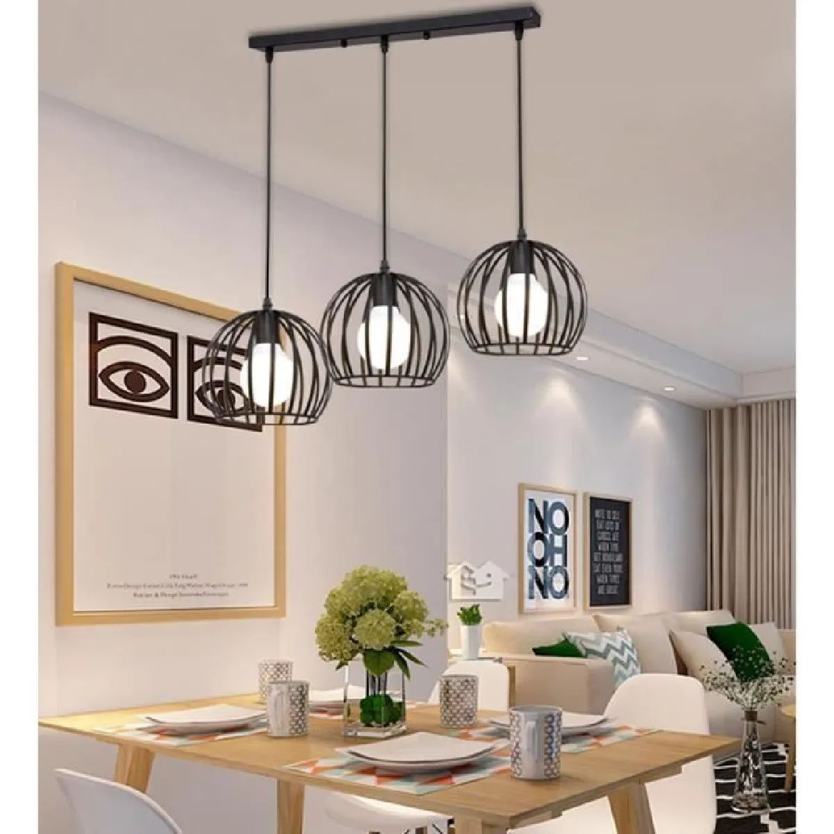 Stoex Lustre industriel barre 3 lampes - Noir Stoex Lustre industriel barre 3 lampes - Noir