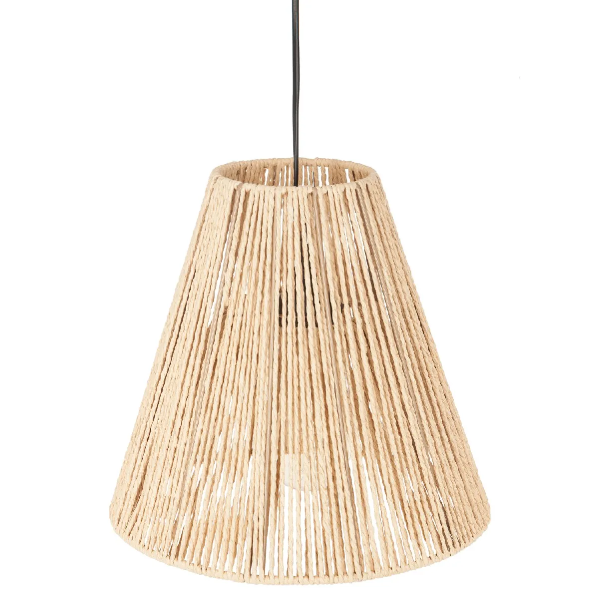 Suspension luminaire cône effet corde Ethnik - H. 95 cm - Beige