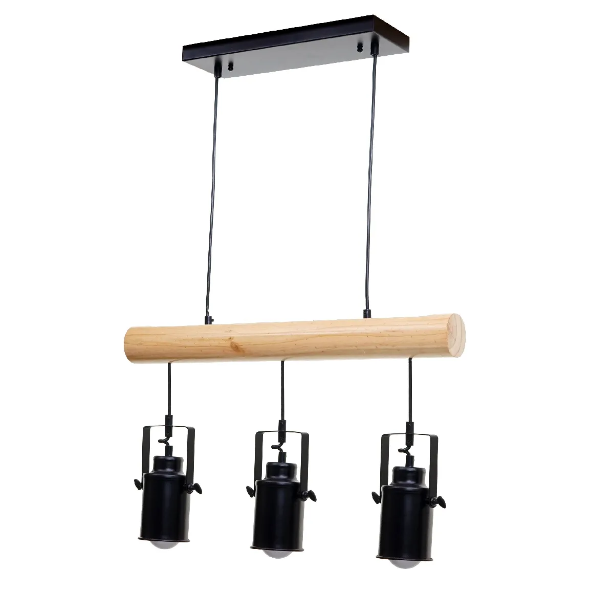 Decoshop26 Suspension 3 spots bois métal - Noir et bois Decoshop26 Suspension 3 spots bois métal - Noir et bois