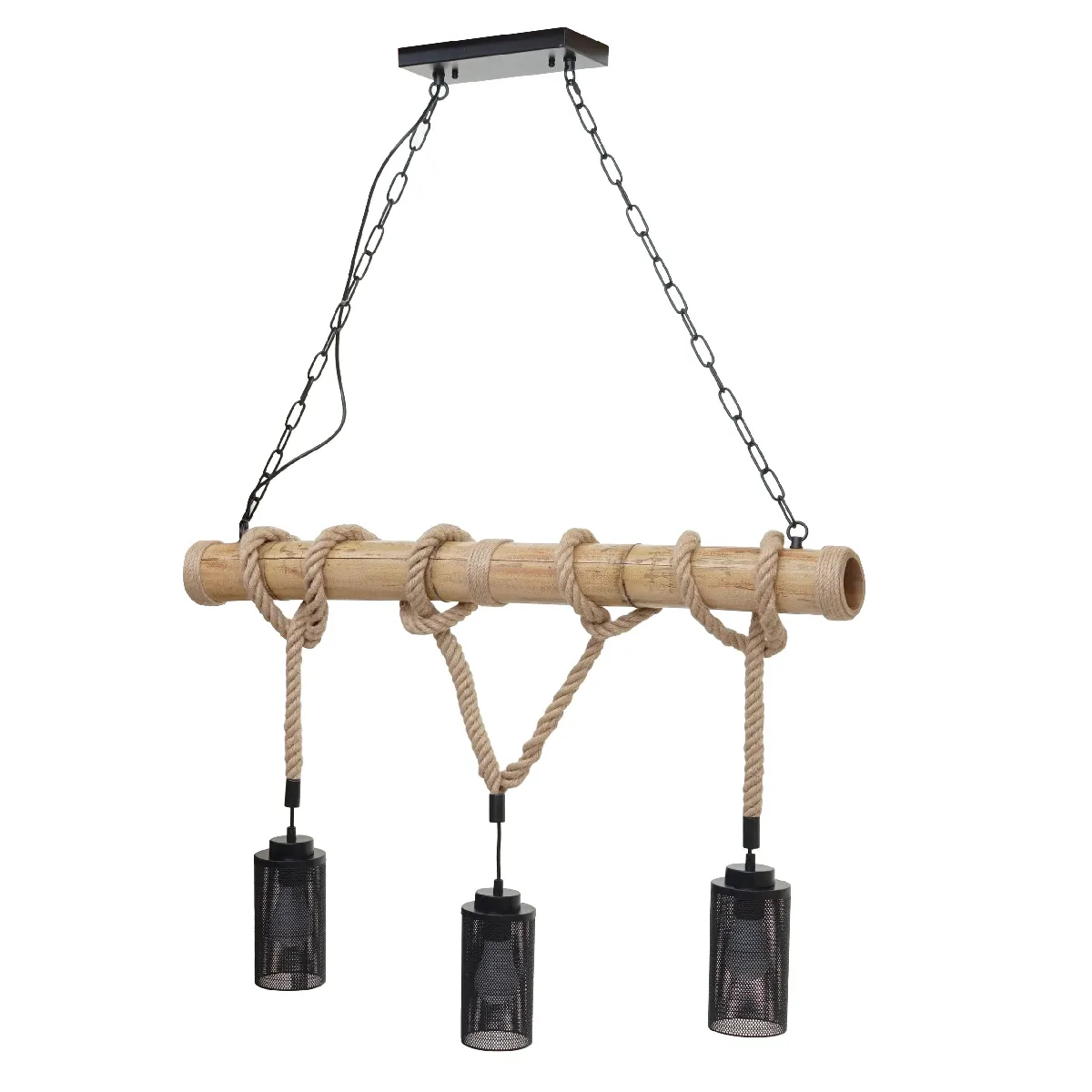Decoshop26 Suspension bambou métal - Noir Decoshop26 Suspension bambou métal - Noir