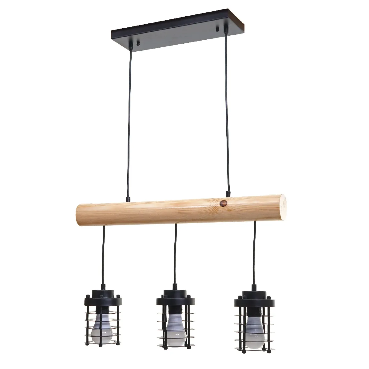 Decoshop26 Suspension industrielle bois métal - Noir Decoshop26 Suspension industrielle bois métal - Noir