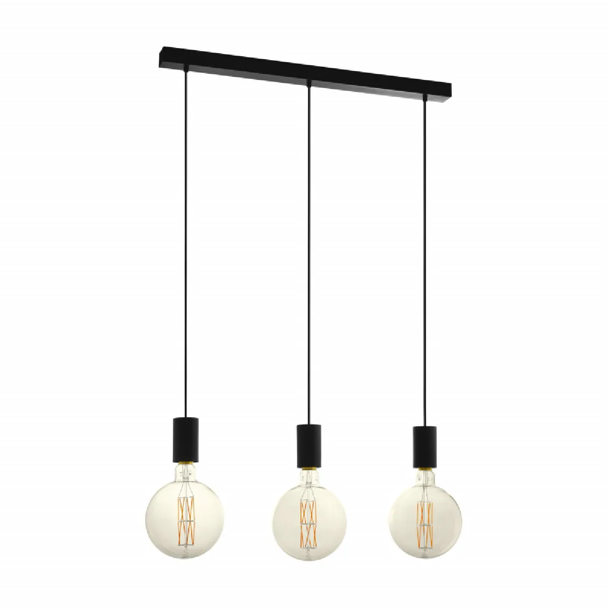 EGLO Pozueta plafonnier suspendu &agrave; 3 lampes, barre droite, noir