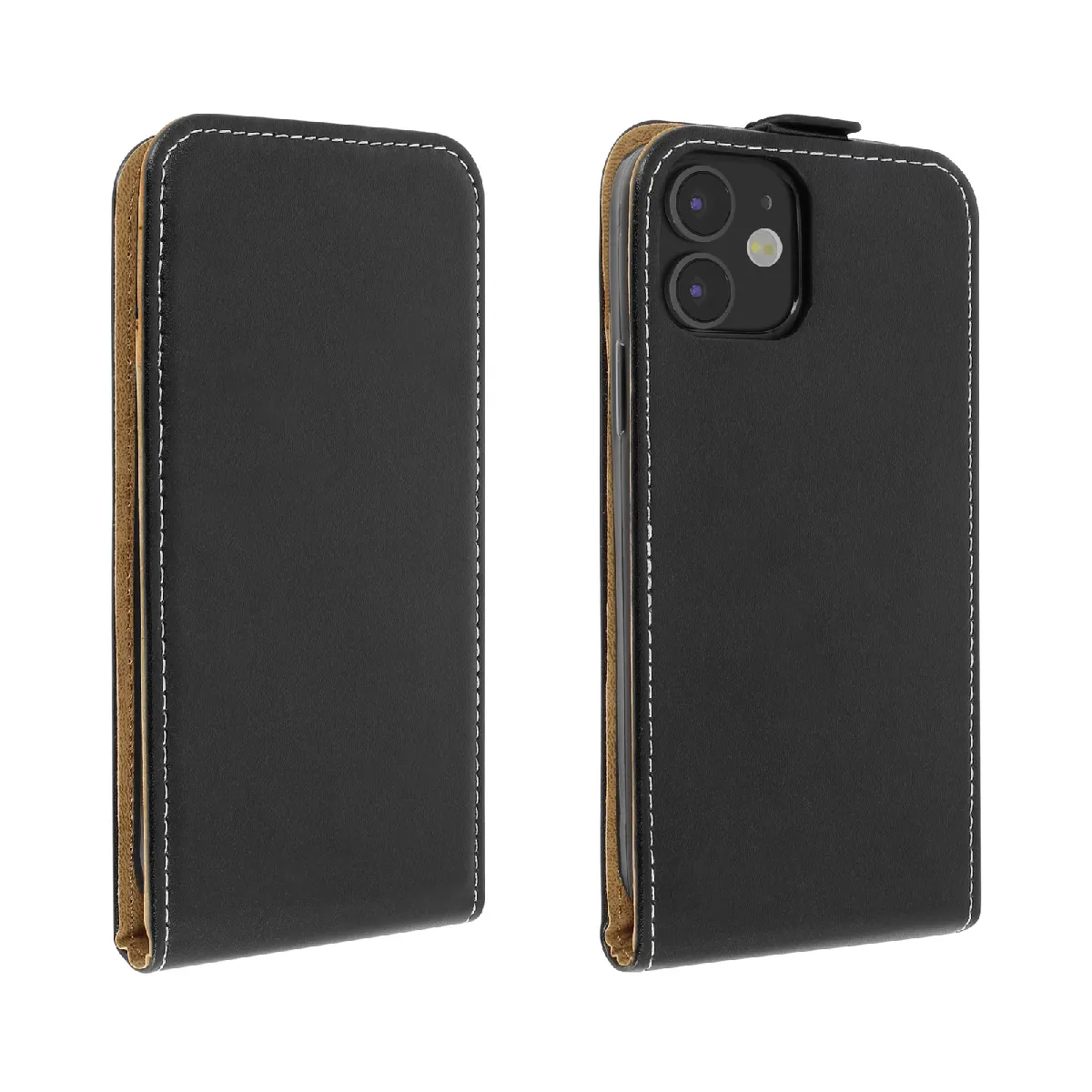 Avizar Noir Étui Pour Iphone 12 / 12 Pro Clapet Vertical Protection Porte-Carte