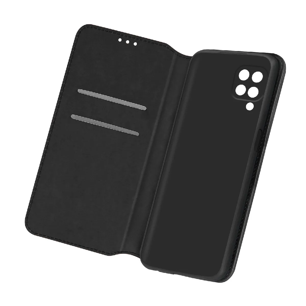Avizar Noir Housse Folio Pour Samsung Galaxy M12 Portefeuille Fonction Support Vidéo