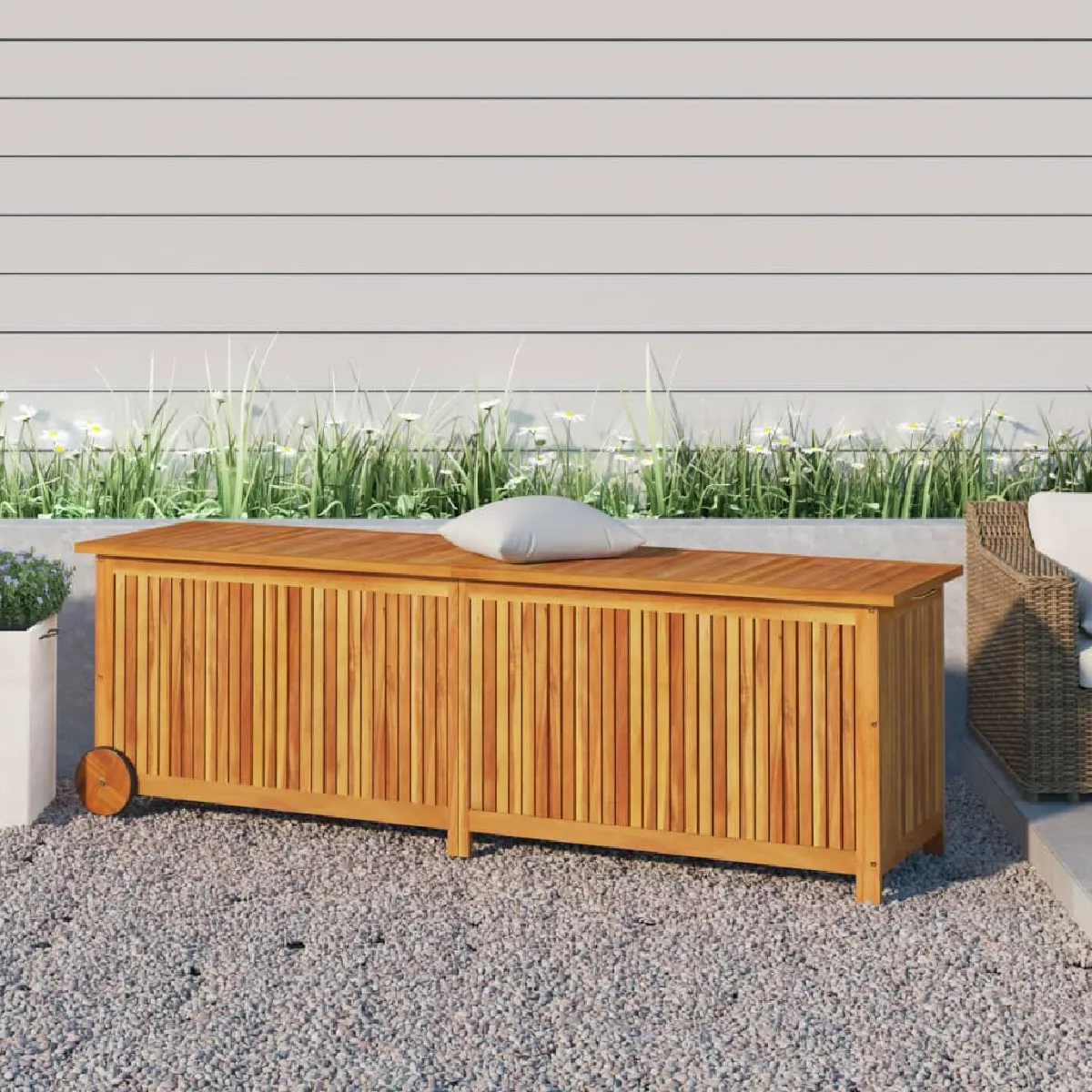 Vidaxl Boîte de rangement de jardin avec roues 150x50x58cm bois acacia 319713