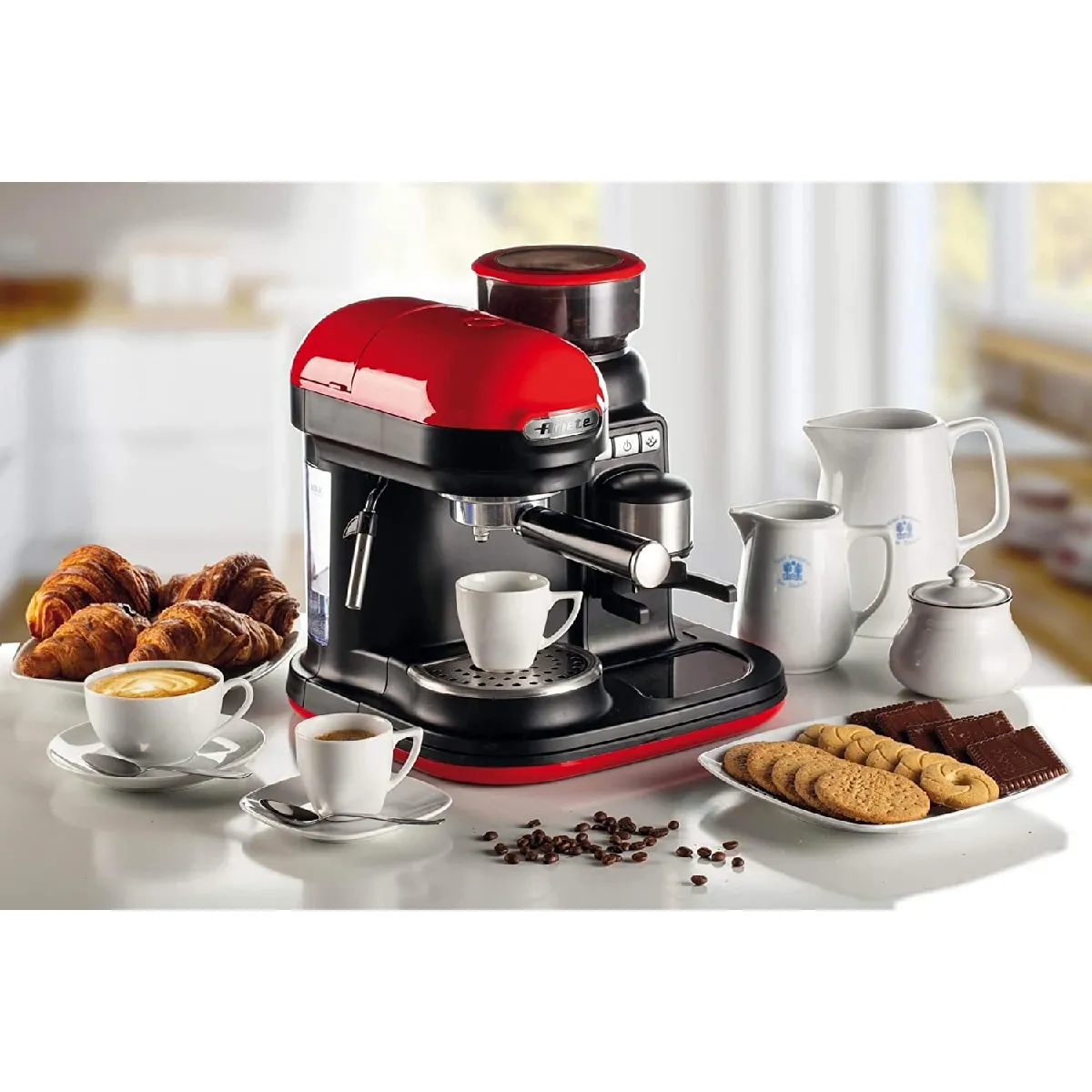 Non Communiqué Noir/Rouge Machine À Expresso De 0,8L Avec Moulin À Café Intégré 1080W 1318 Ariete - Image 2