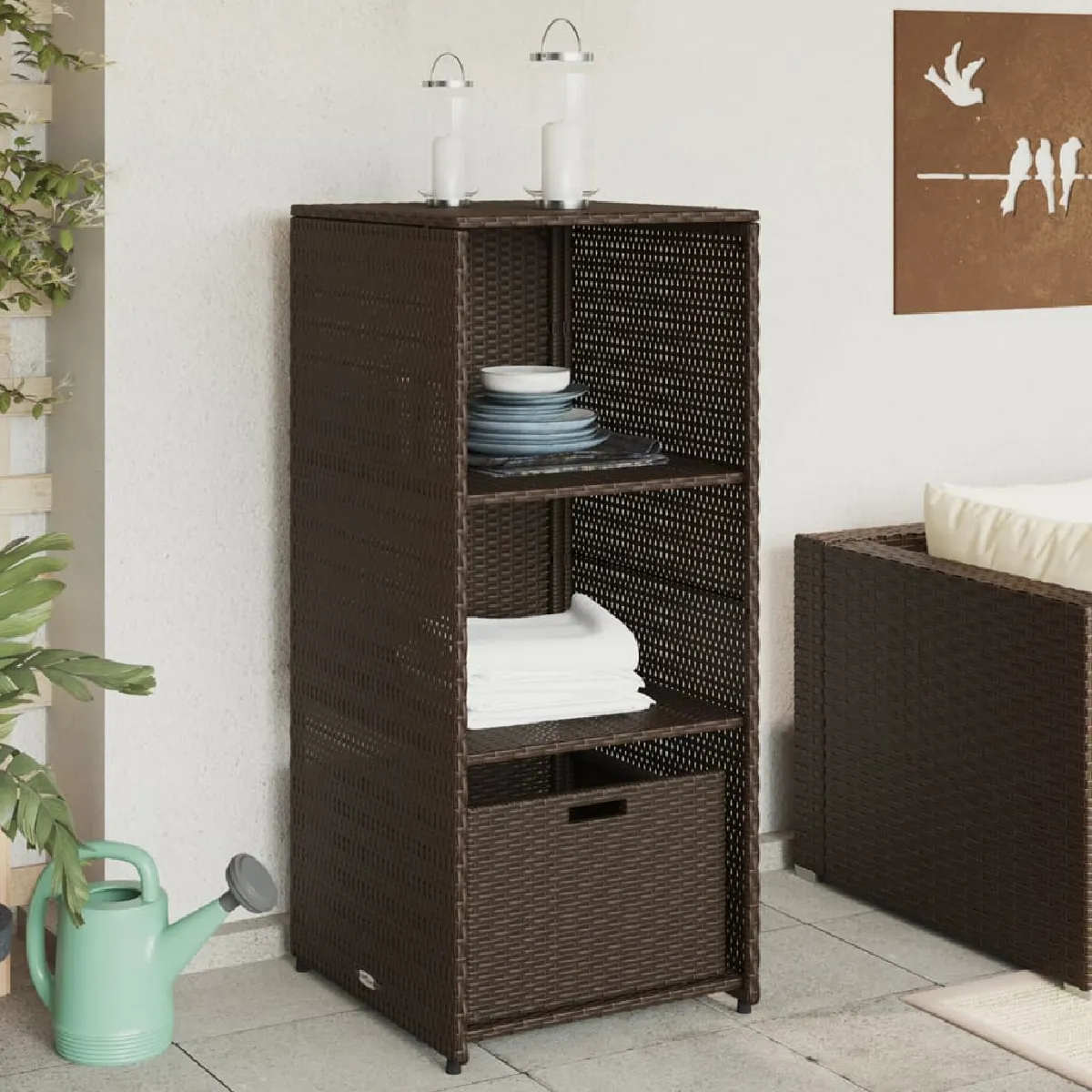 Vidaxl Armoire de rangement jardin marron 50x55x115 cm résine tressée 365548