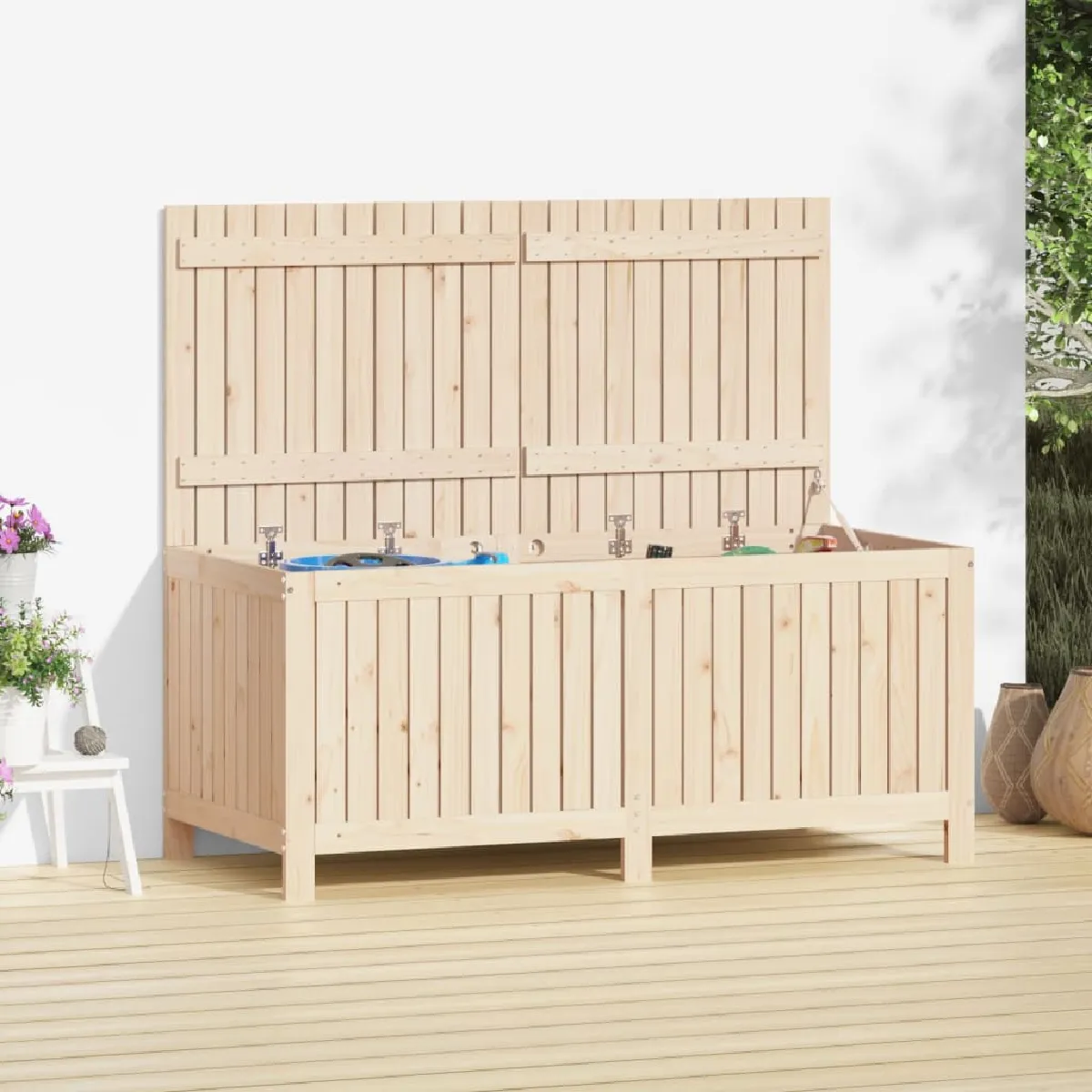 vidaXL Boîte de rangement de jardin 147x68x64 cm Bois massif de pin 823850 - vue 2