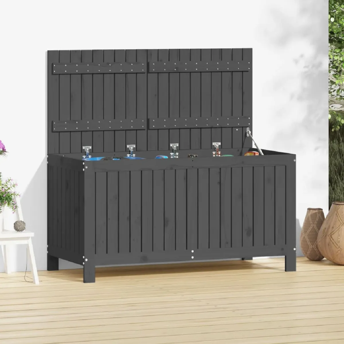 Vidaxl Boîte de rangement de jardin Gris 121x55x64 cm Bois de pin 823845