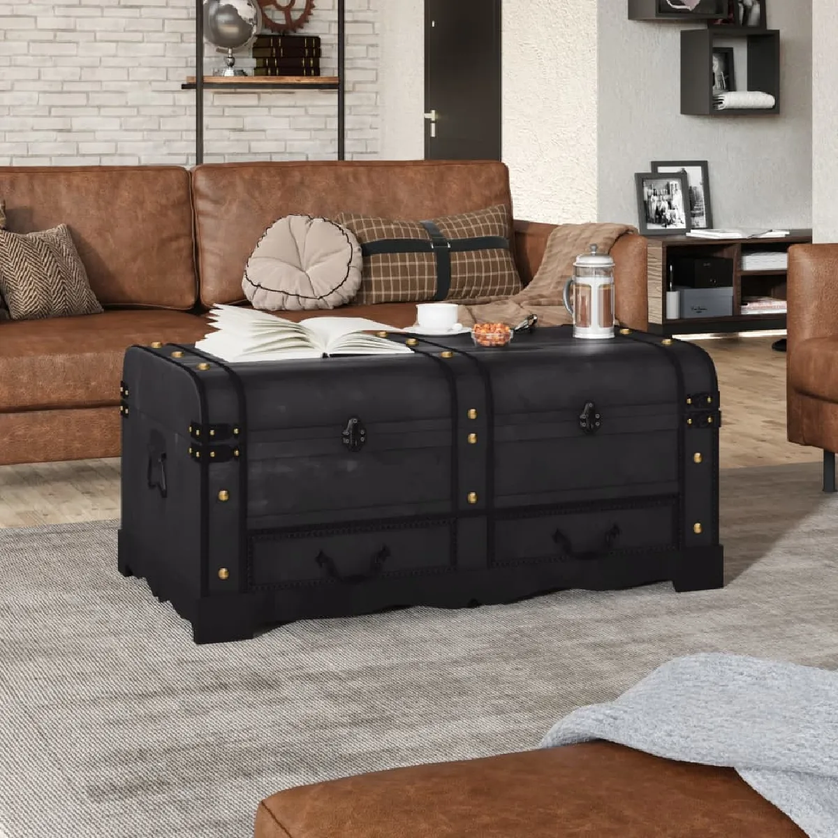 Joom Vd Home Furnishing Coffre Au Trésor En Bois Grand Noir - Image 4