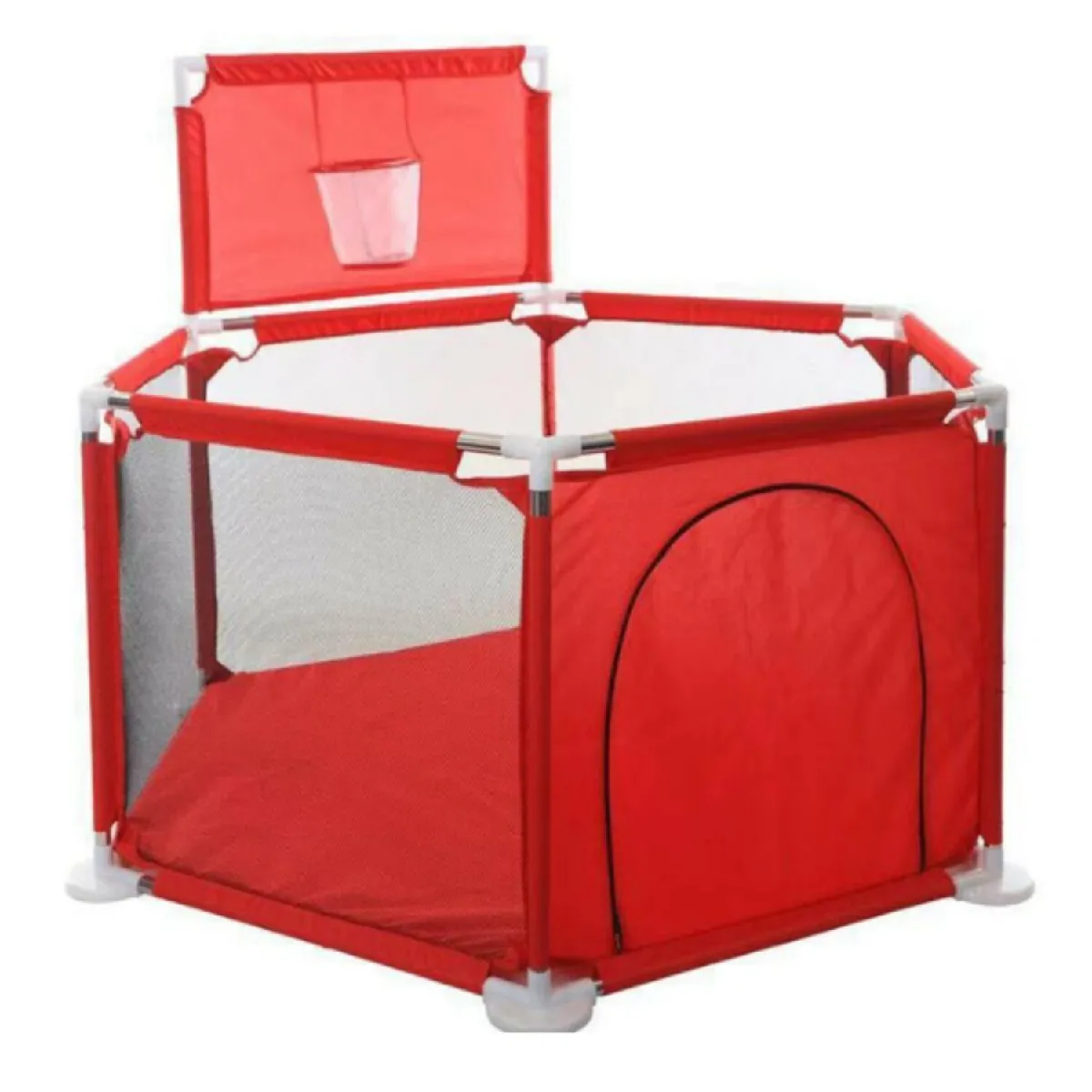 KING OF DREAMS Mini parc de jeux diam&egrave;tre 150 cm rouge pour b&eacute;b&eacute; avec panier de basket