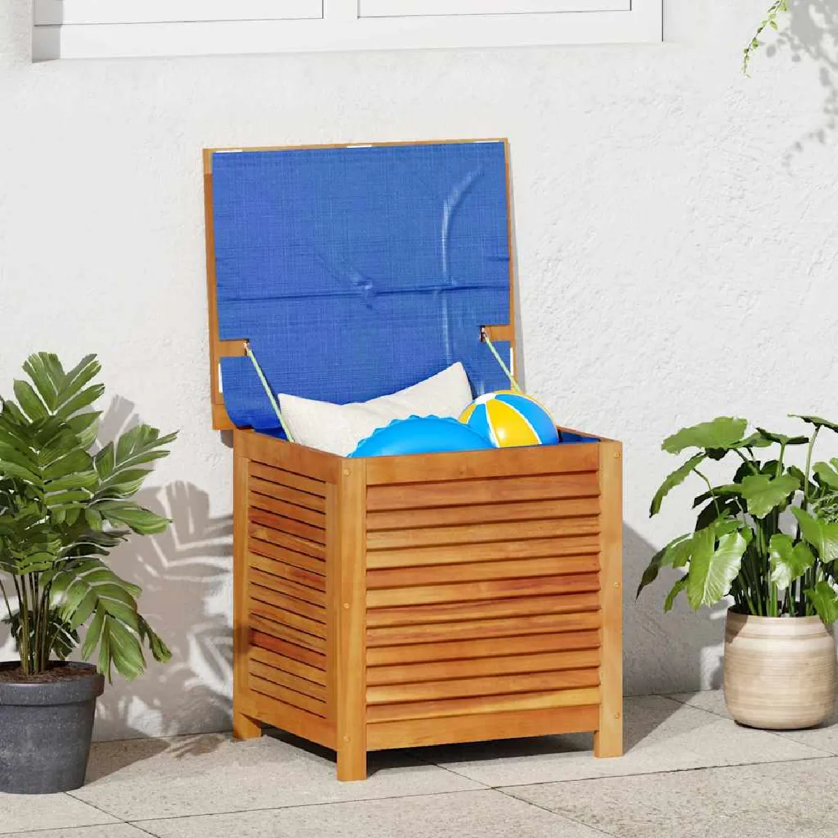 Boîte de rangement de jardin persiennes 60x50x56cm bois acacia - vue 2