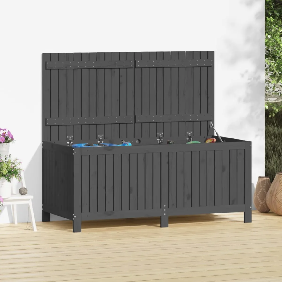 Vidaxl Boîte de rangement de jardin Gris 147x68x64 cm Bois de pin 823852 - vue 1