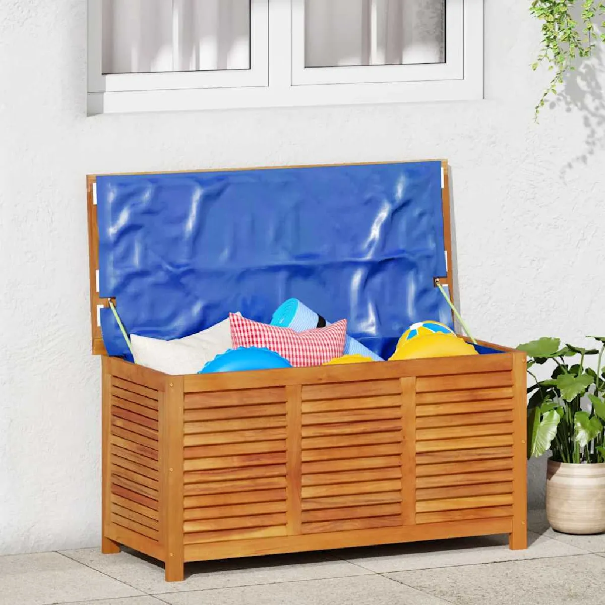 Boîte de rangement de jardin persiennes 113x50x56cm bois acacia - vue 2