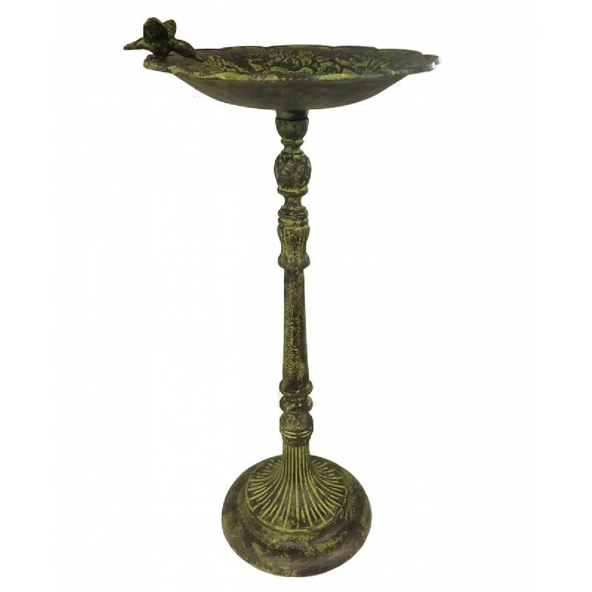 Meilleurs prix pour Grand Bénitier Porte Plantes sur Pied Motifs Oiseaux ou Mangeoire Abreuvoir à Volatiles en Fonte Patinée Verte 36,5x36,5x77,5cm