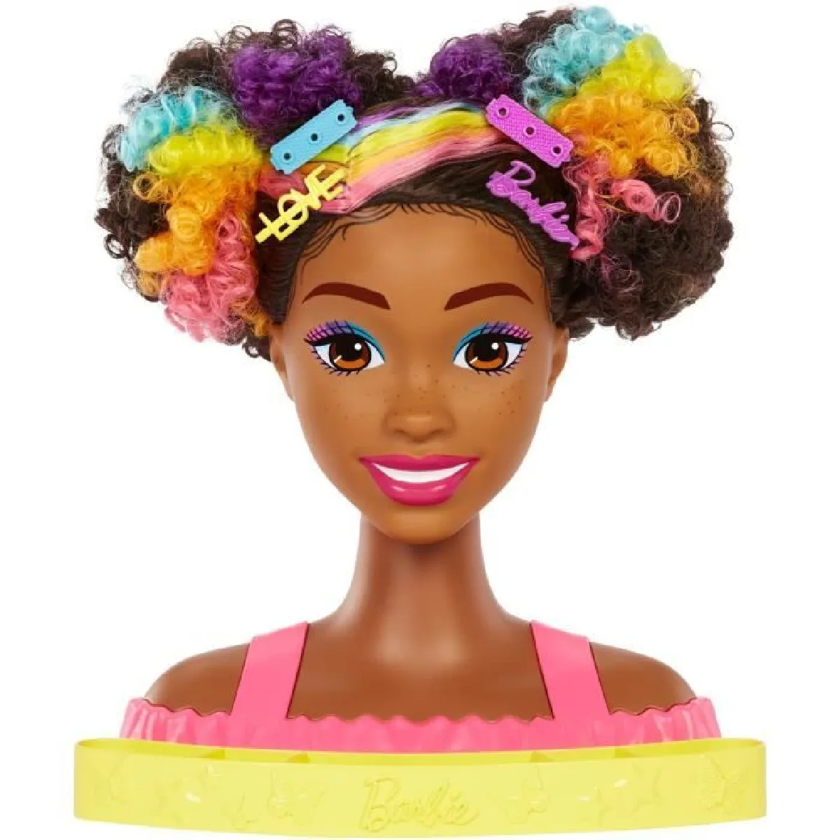 Barbie, Tête à coiffer Affro Style, 27 Accessoires de Coiffure Inclus, Son Maquillage Change de Couleur, Jouet pour Enfants dès 3 Ans, GIOCHI PREZIOSI, BAR34