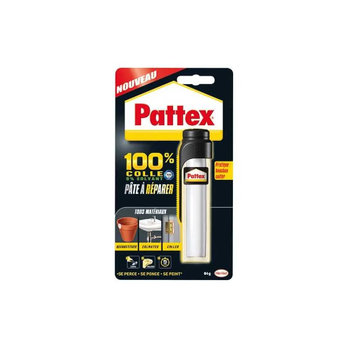 Generique Pattex Pâte À Réparer Epoxy 100% Colle - Multi Usages Et Compatible Avec De Nombreux Matériaux - Contient 2 Composants - 1 X 64 G - Image 3