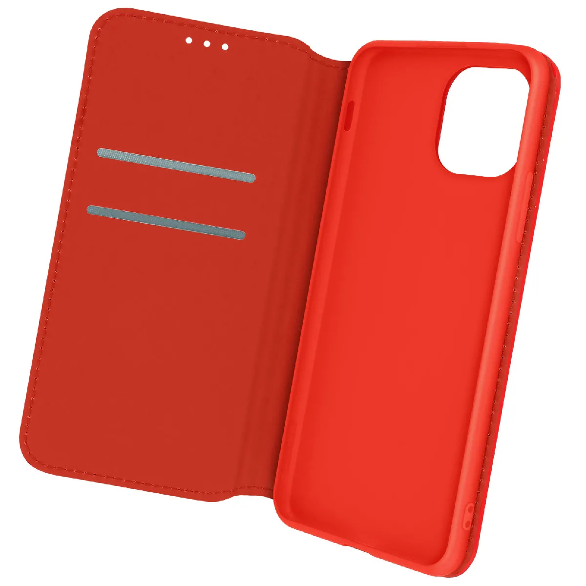 Avizar Rouge Housse Folio Pour Iphone 12 Mini Portefeuille Fonction Support Vidéo