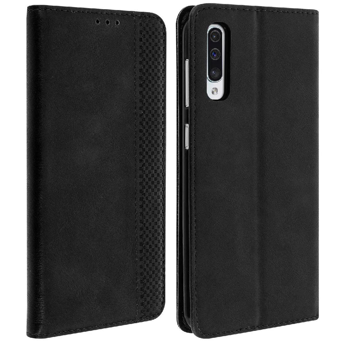 Avizar Noir Housse Pour Samsung Galaxy A50 Étui Effet Vieilli Porte-Cartes Support