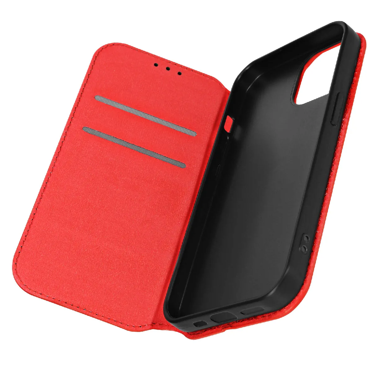 Avizar Rouge Étui Pour Iphone 15 Pro Max Porte-Carte Support Vidéo Clapet Magnétique