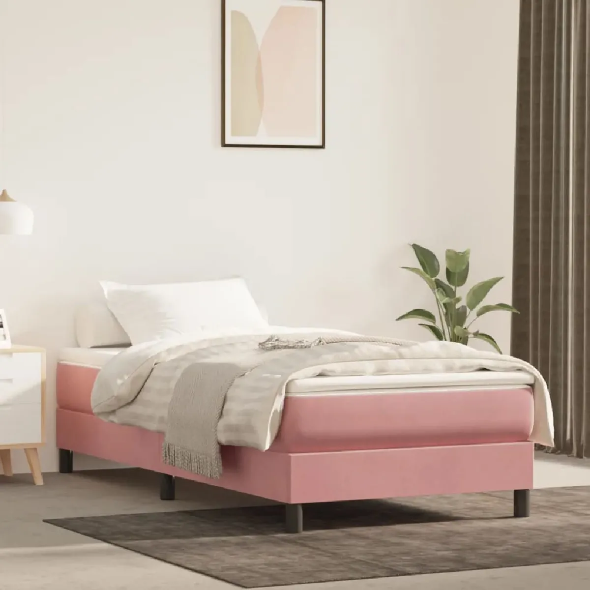 Vidaxl 347753 Matelas de lit à ressorts ensachés Rose 100x200x20 cm Velours - vue 1
