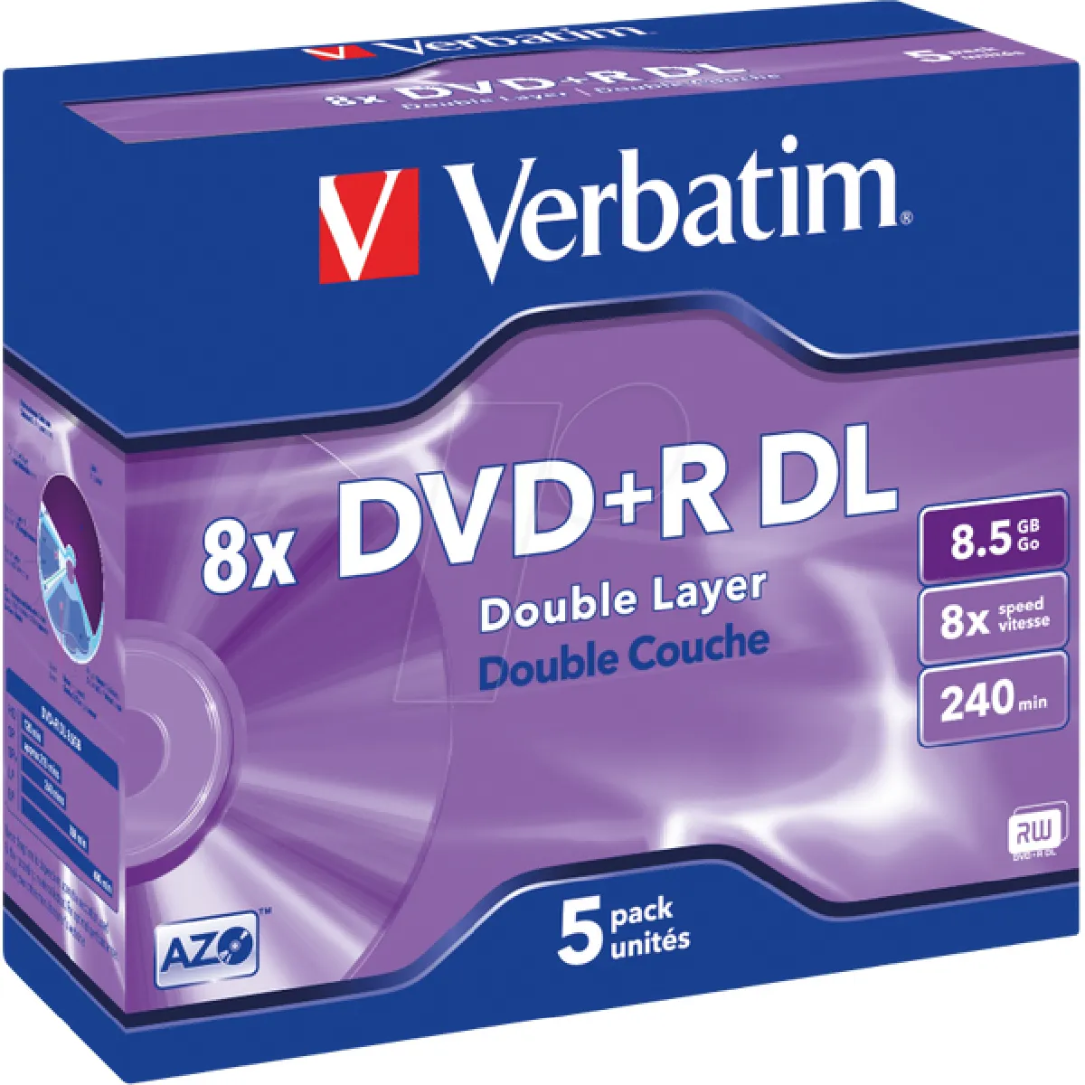 DVD vierge VERBATIM DVD+R Double 8.5GO 5PK Double layer 8x