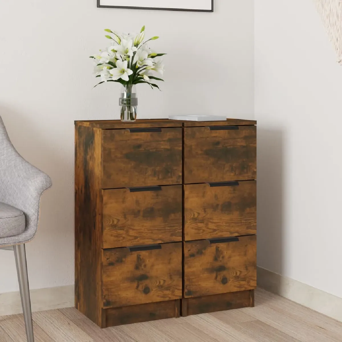 Non Communiqué Marron Buffets 2 Pcs Chêne Fumé 30X30x70 Cm Bois D Ingénierie - Image 3