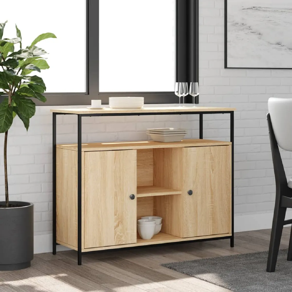 Non Communiqué Marron Buffet Chêne Sonoma 100X35x80 Cm Bois D Ingénierie - Image 2