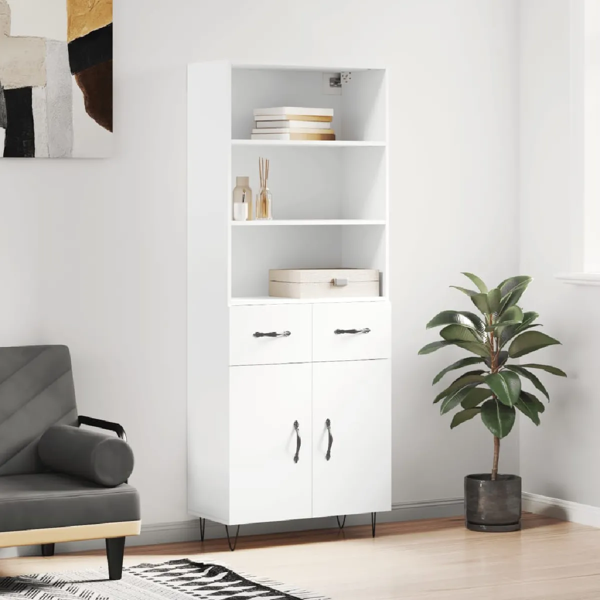 Non Communiqué Blanc Vidaxl Buffet Haut 69,5X34x180 Cm Bois D'ingénierie 3200545 - Image 3
