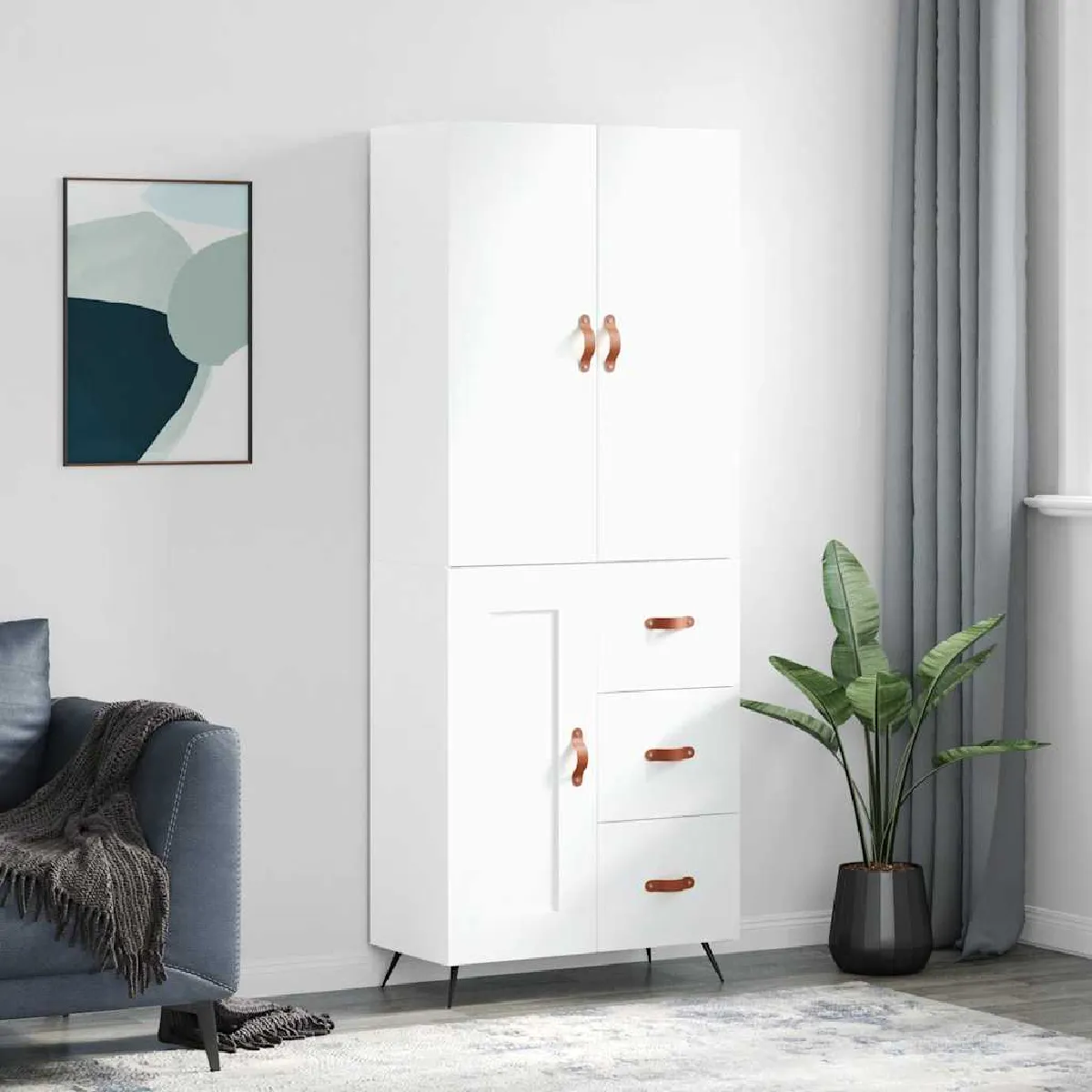 Non Communiqué Blanc Vidaxl Buffet Haut 69,5X34x180 Cm Bois D'ingénierie, Buffet, Armoire Latérale, Armoire De Rangement, Armoire, Buffets, Armoire Haute - Image 3