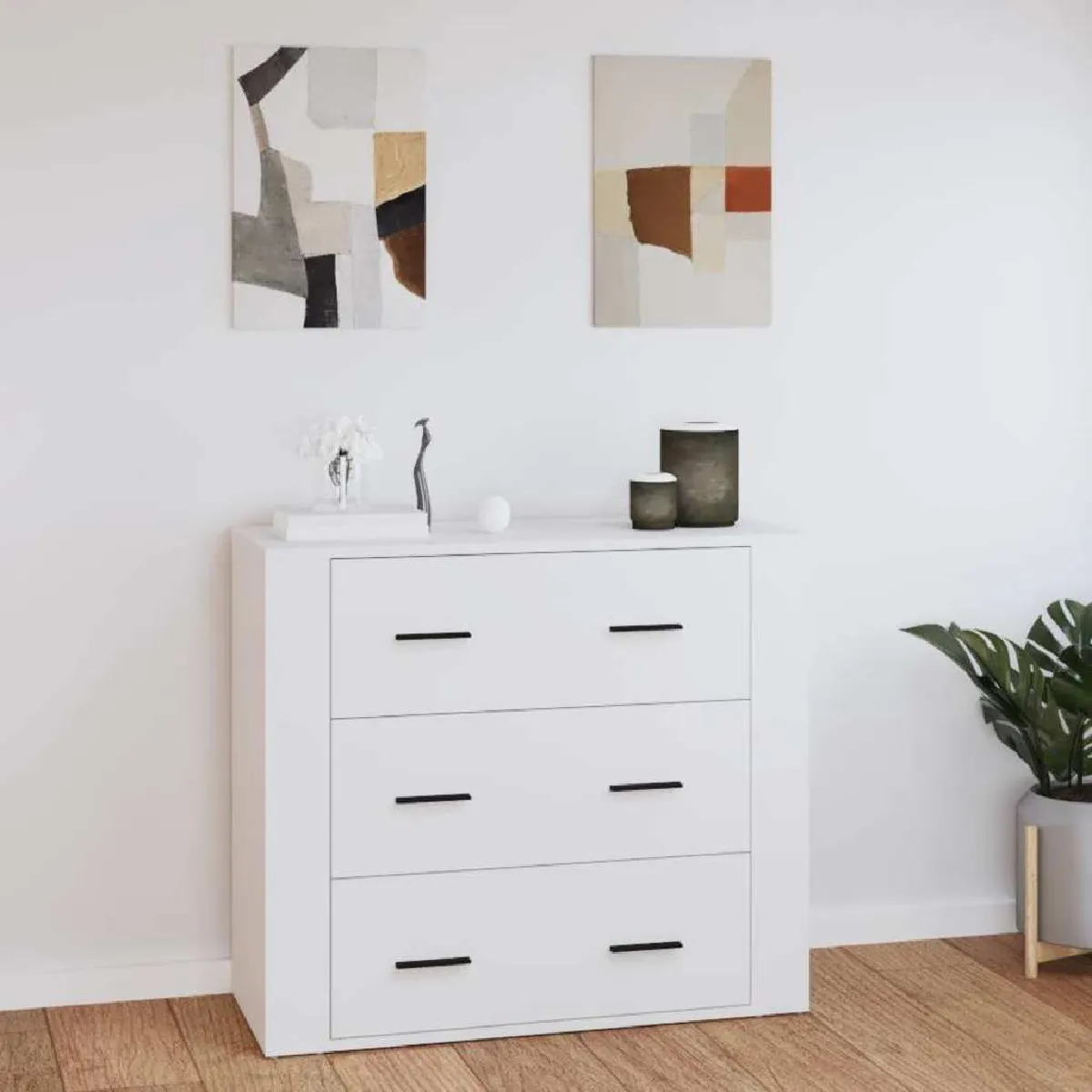 Non Communiqué Blanc Buffet 80X33x70 Cm Bois D Ingénierie - Image 3