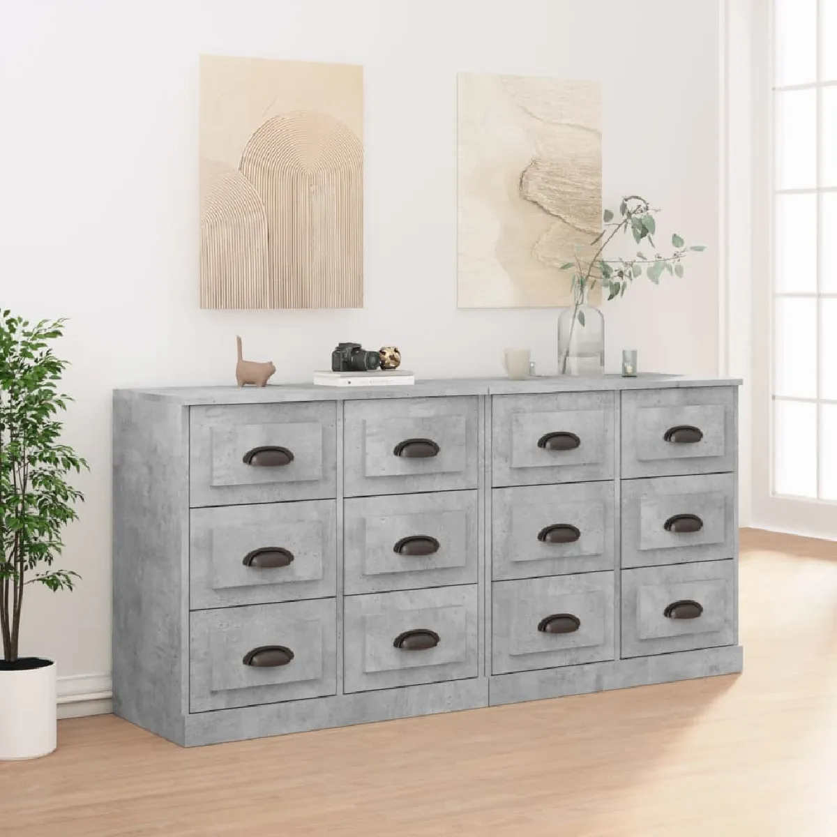 VIDAXL - Buffet - Lot de 2 - Gris Béton - Bois d'ingénierie - Image 3